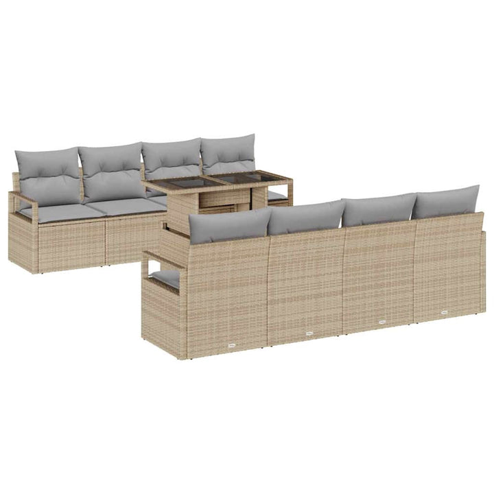 Havesofa Sæt med opbevaring 9 pcs Beige og lys grå polyrattan
