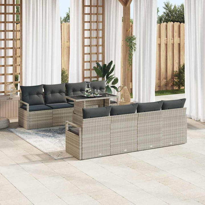 Havesofa Sæt med opbevaring med pude 9 pcs Lysegrå polyrattan