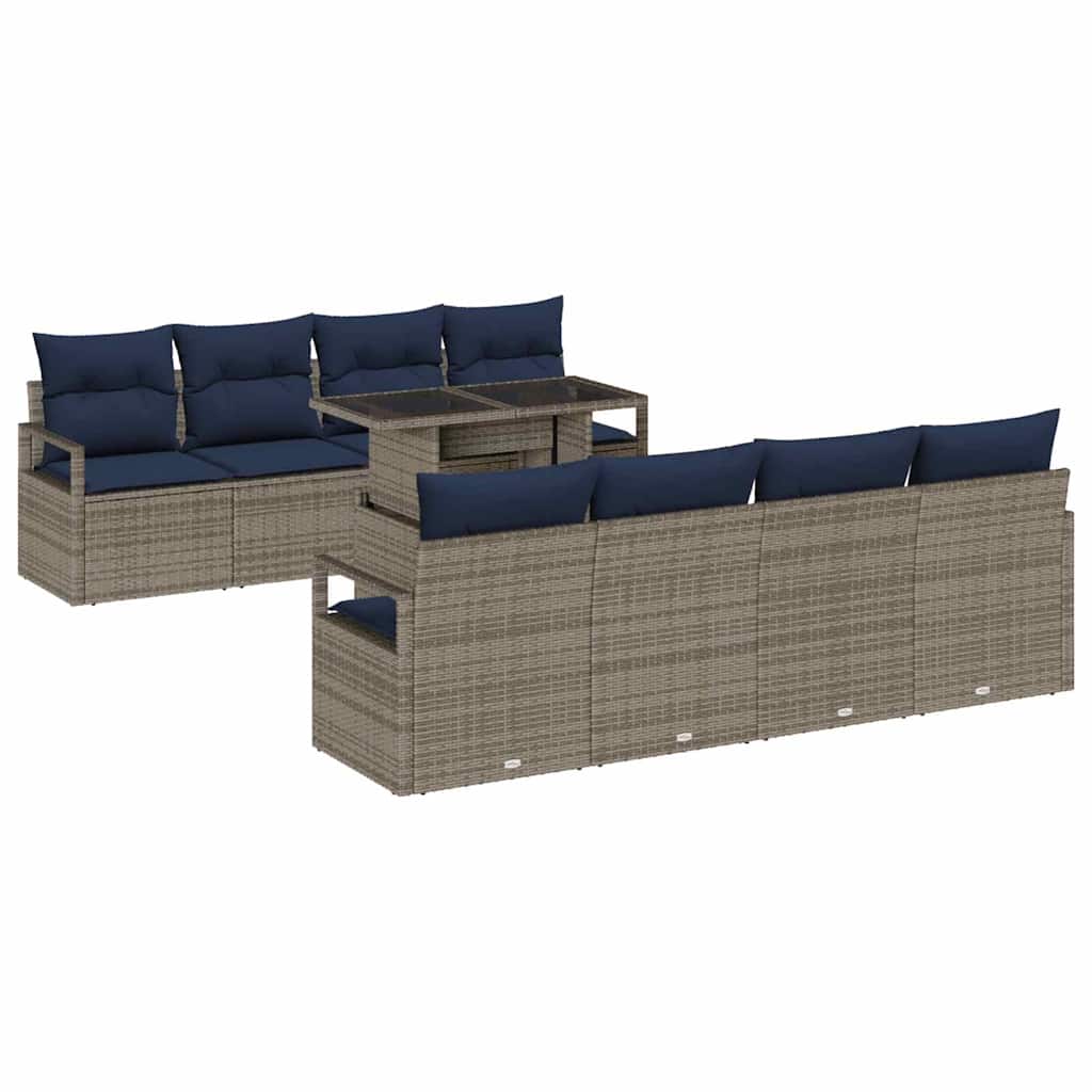 Havesofa Sæt med pude 7 pcs Grå og Marineblå polyrattan