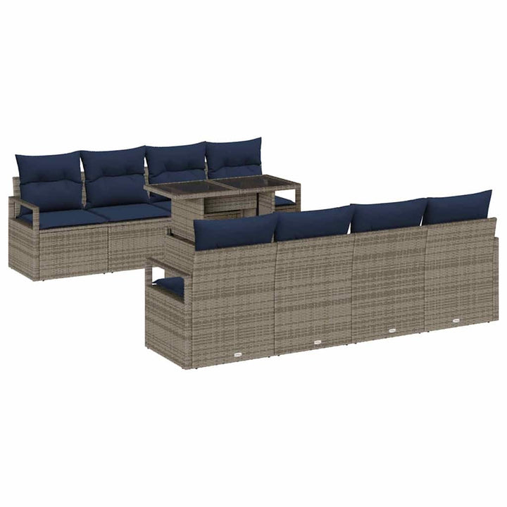 Havesofa Sæt med pude 7 pcs Grå og Marineblå polyrattan