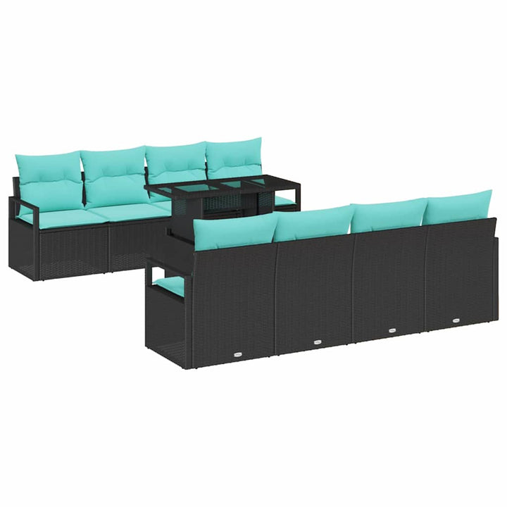 Havesofa Sæt med pude 7 pcs Sort og blå polyrattan