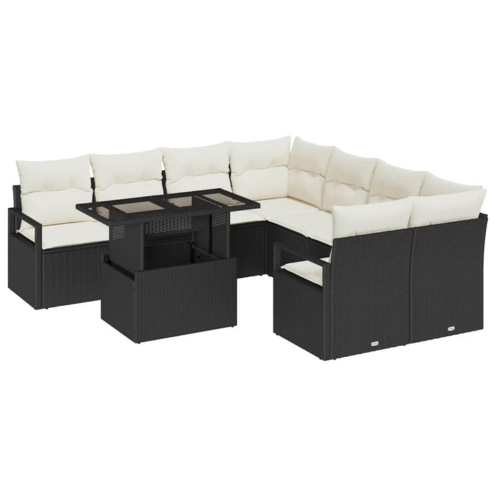Havesofa Sæt med opbevaring 9 pcs Sort og Cream polyrattan