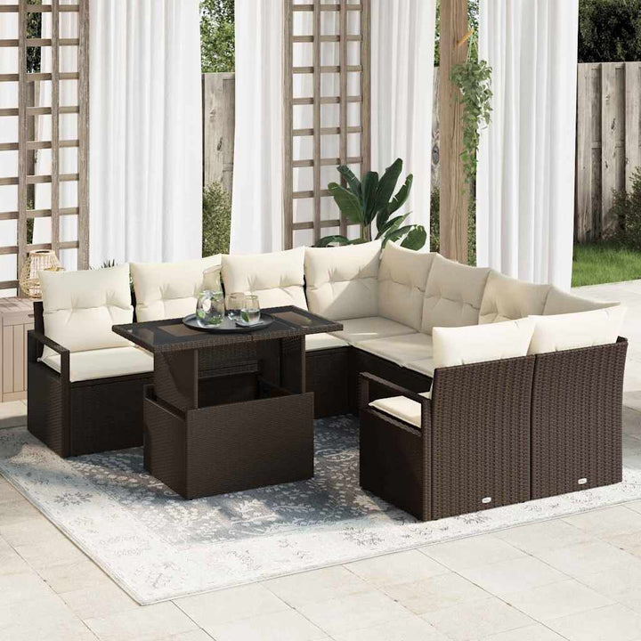 Havesofa Sæt 9 stk. 8-Antal sæder Brun og Creme polyrattan
