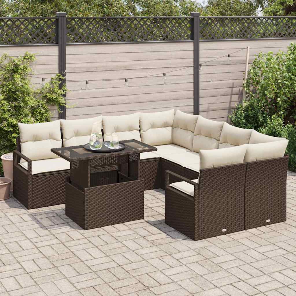 Havesofa Sæt 9 stk. 8-Antal sæder Brun og Creme polyrattan