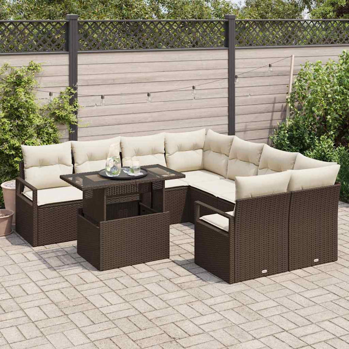 Havesofa Sæt 9 stk. 8-Antal sæder Brun og Creme polyrattan