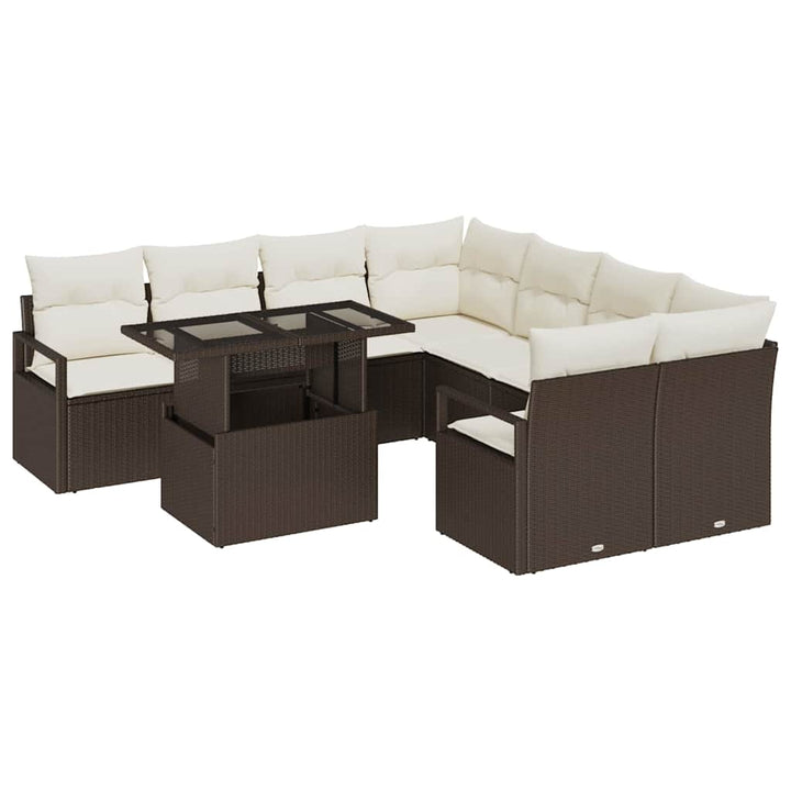 Havesofa Sæt 9 stk. 8-Antal sæder Brun og Creme polyrattan