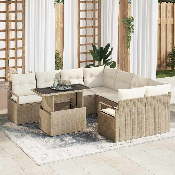 Havesofa Sæt med pude 9 pcs Beige og creme polyrattan