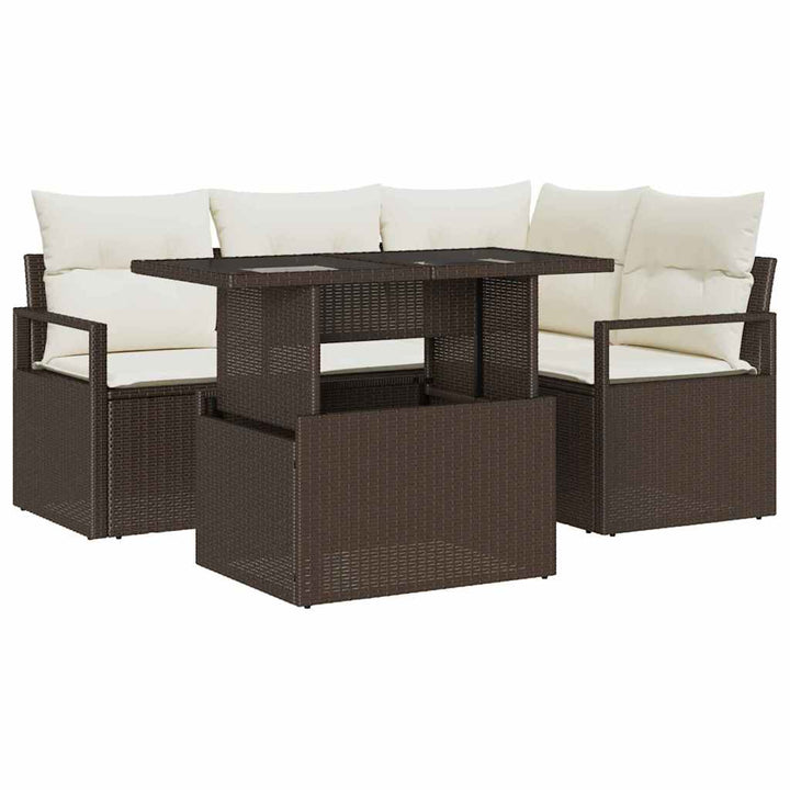 Havesofa Sæt med pude 5 pcs Brun og Creme polyrattan