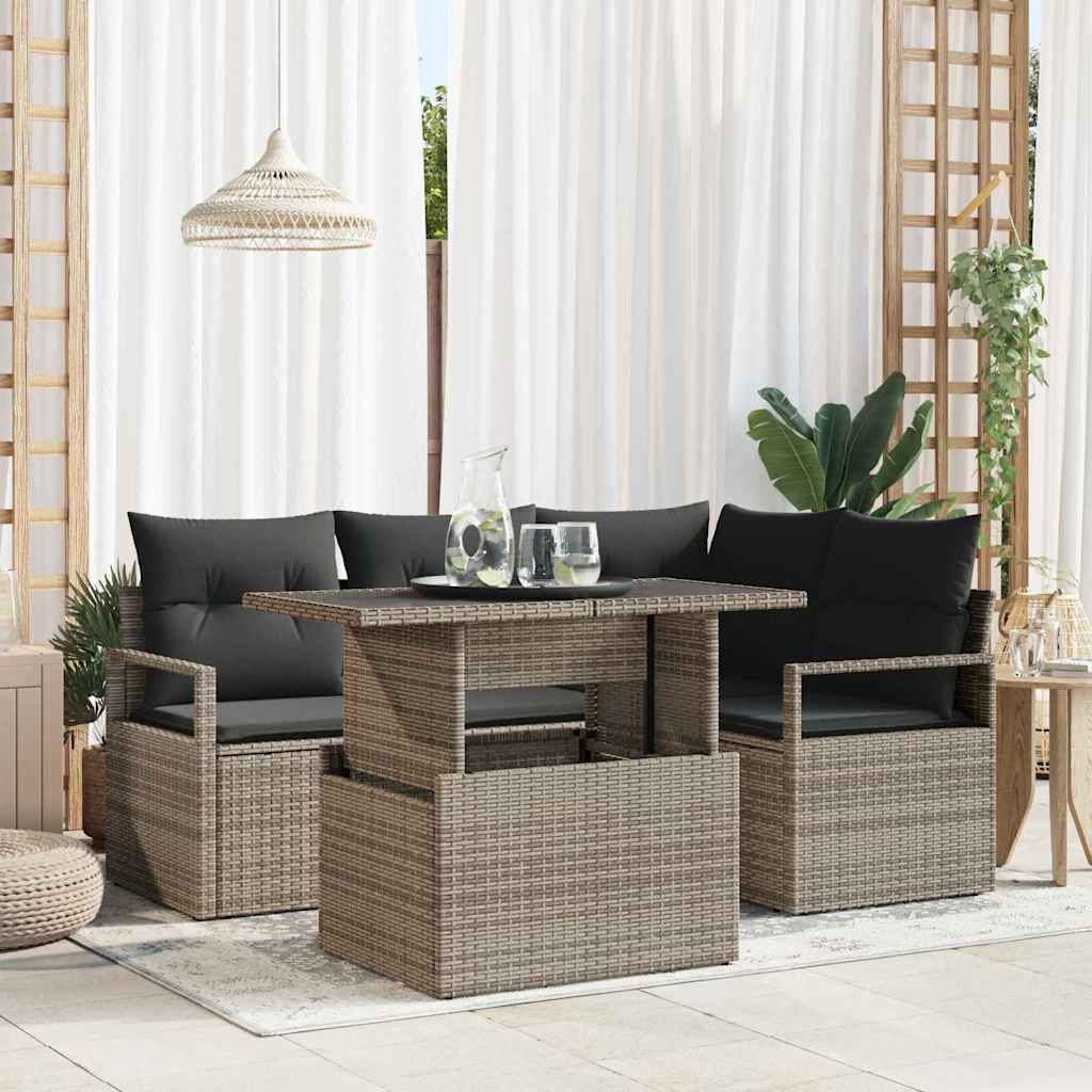 Havesofa Sæt med pude 5 pcs Grå polyrattan
