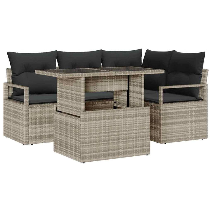 Havesofa Sæt med pude 5 pcs Lysegrå polyrattan