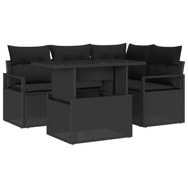Havesofa Sæt med pude 5 pcs Sort polyrattan