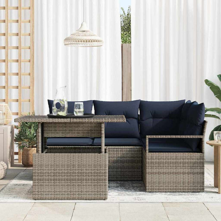 Havesofa Sæt 5 stk. 4-Antal sæder Grå og Marineblå polyrattan