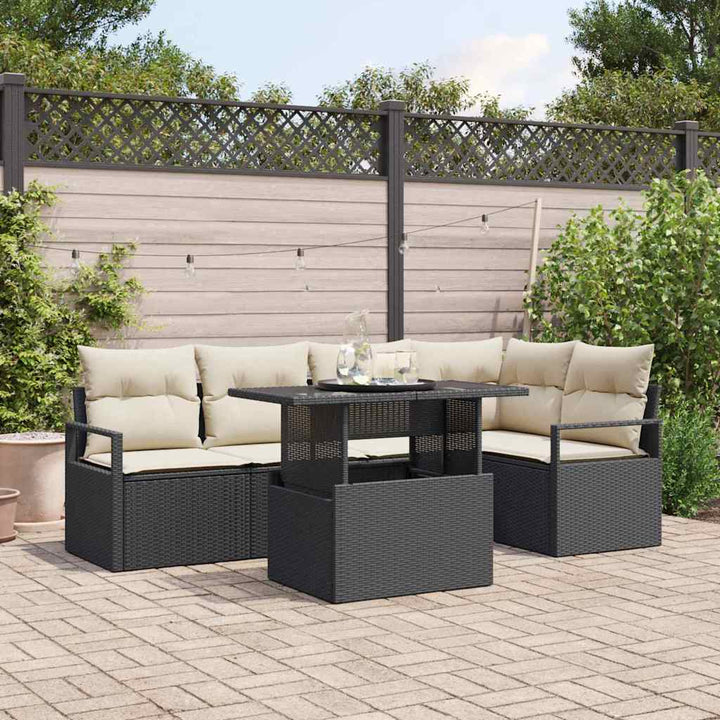 Havesofa Sæt med opbevaring 6 pcs Sort og Cream polyrattan