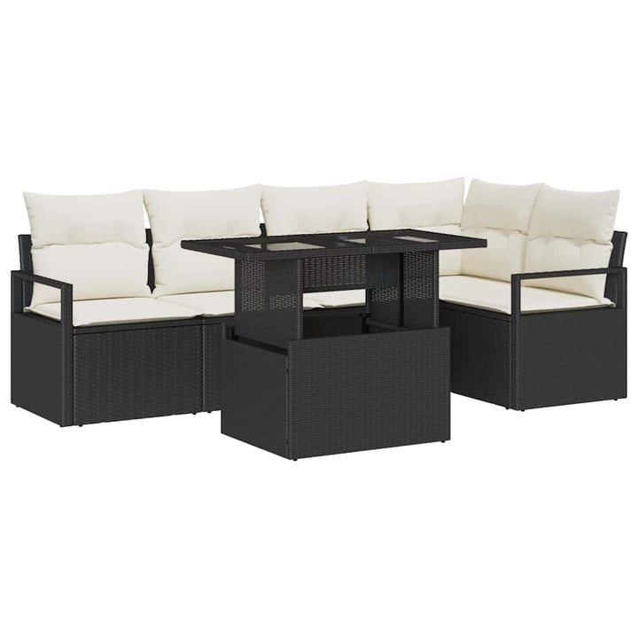 Havesofa Sæt med opbevaring 6 pcs Sort og Cream polyrattan