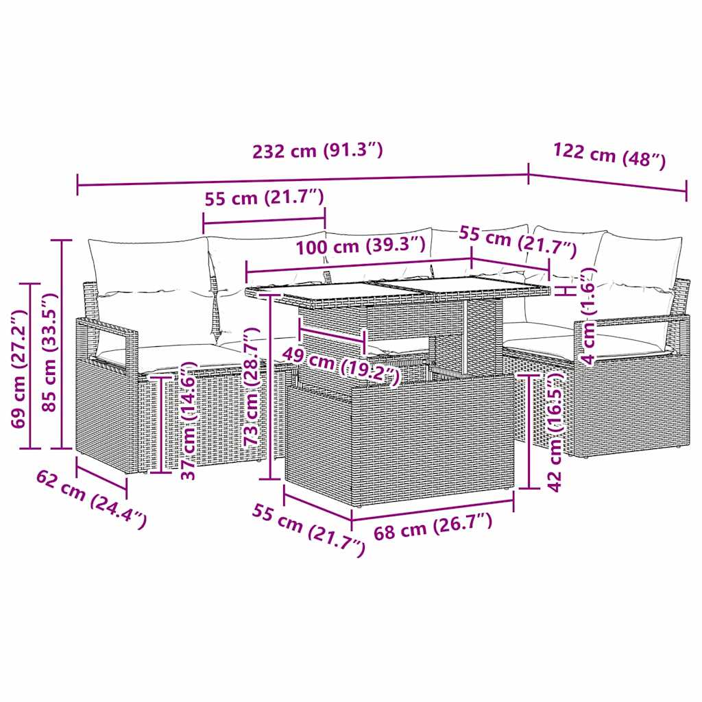 Havesofa Sæt med opbevaring 6 pcs Sort og Cream polyrattan