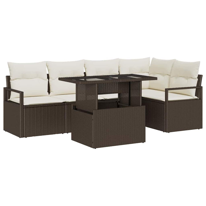 Havesofa Sæt med pude 6 pcs Brun og cremefarvet polyrattan