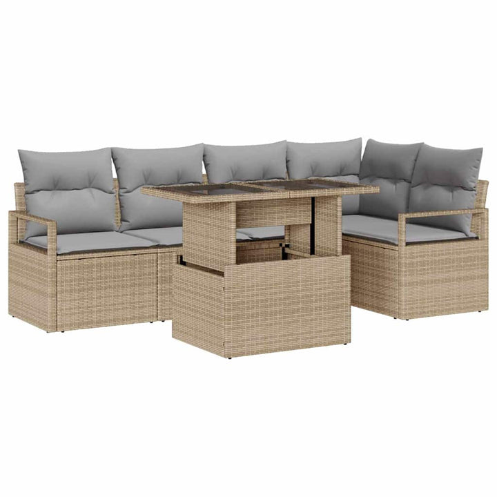 Havesofa Sæt med pude 6 pcs Beige og lys grå polyrattan