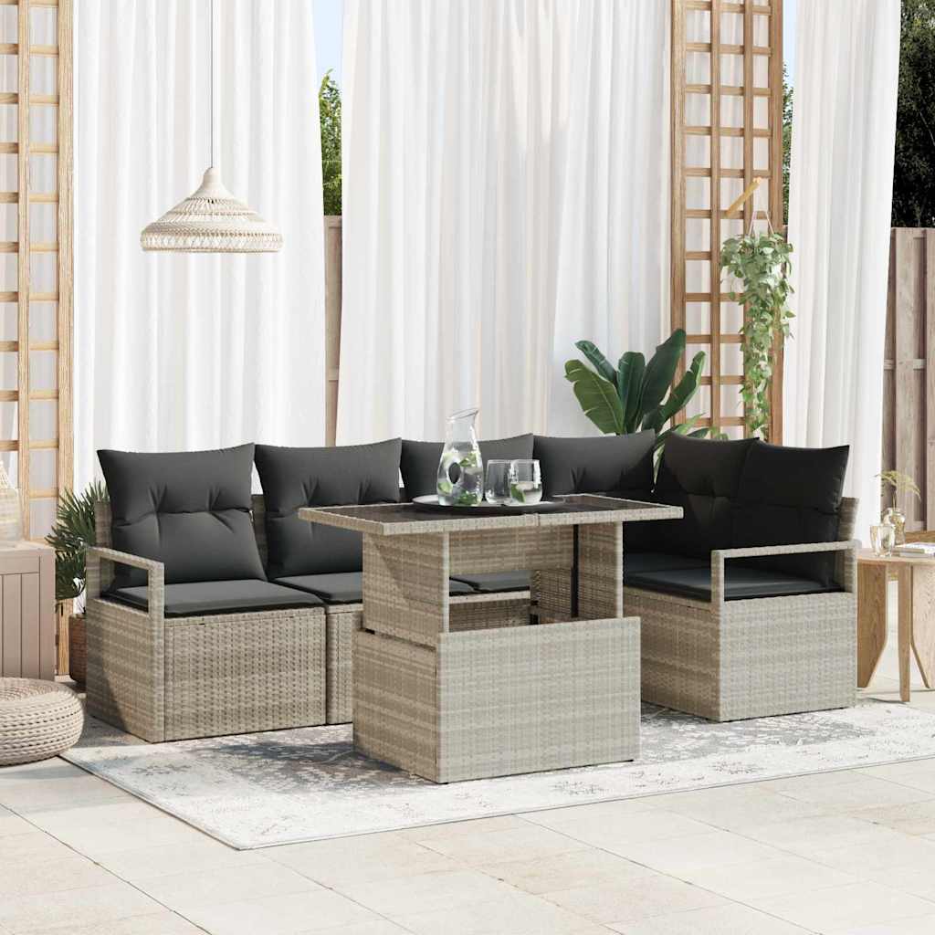 Havesofa Sæt med pude 6 pcs Lysegrå polyrattan