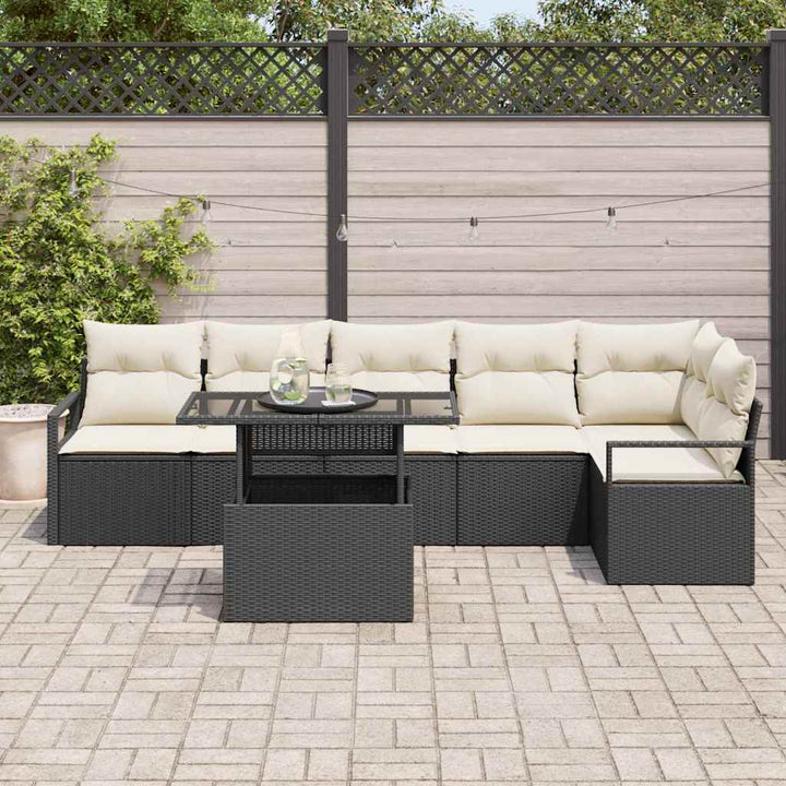 Havesofa Sæt med pude 7 pcs Sort Poly rattan
