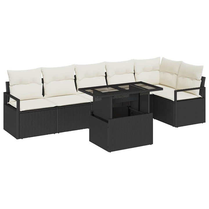 Havesofa Sæt med pude 7 pcs Sort Poly rattan