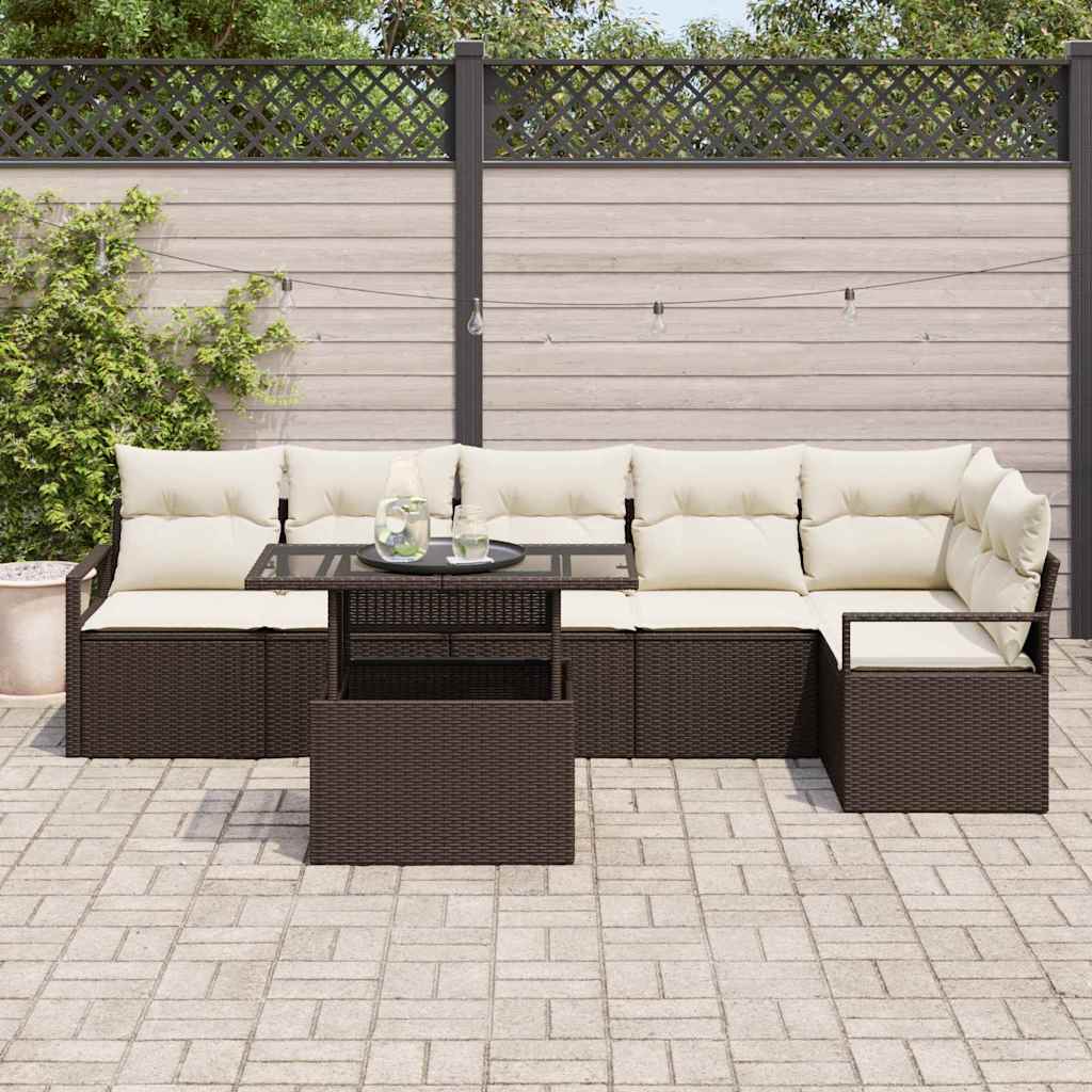 Havesofa Sæt med pude 7 pcs Brun Poly rattan