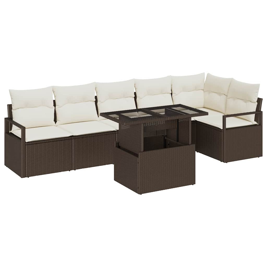 Havesofa Sæt med pude 7 pcs Brun Poly rattan