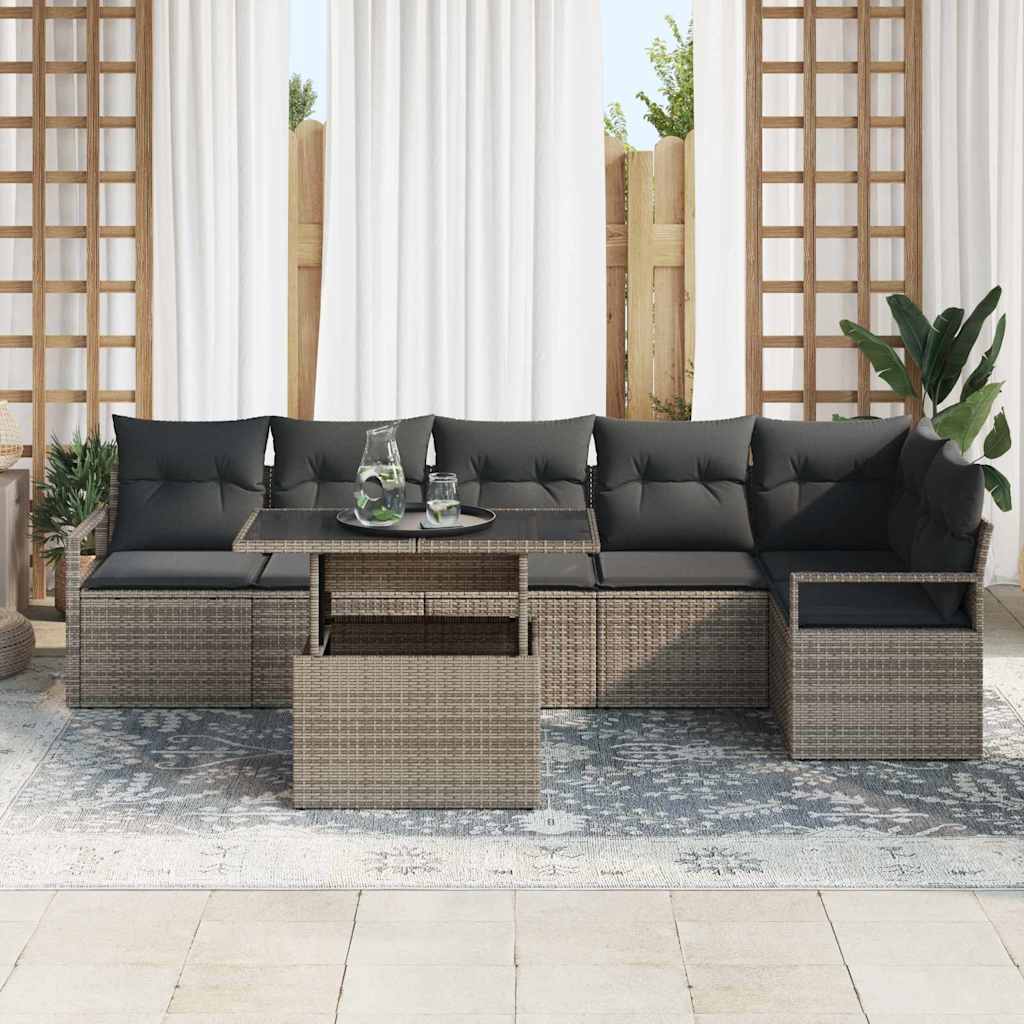 Havesofa Sæt med pude 7 pcs Grå Poly rattan
