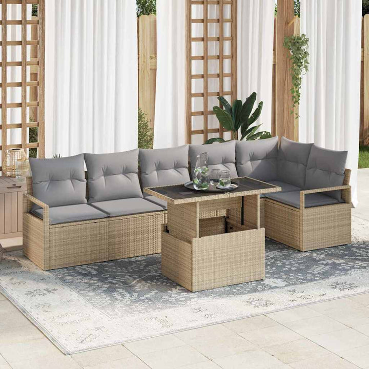 Havesofa Sæt med pude 7 pcs Beige Poly rattan