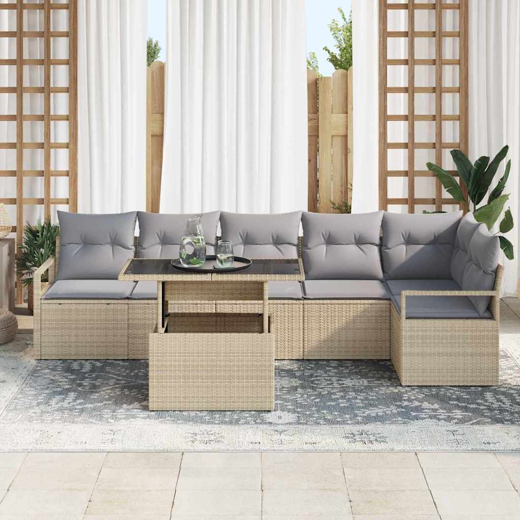 Havesofa Sæt med pude 7 pcs Beige Poly rattan