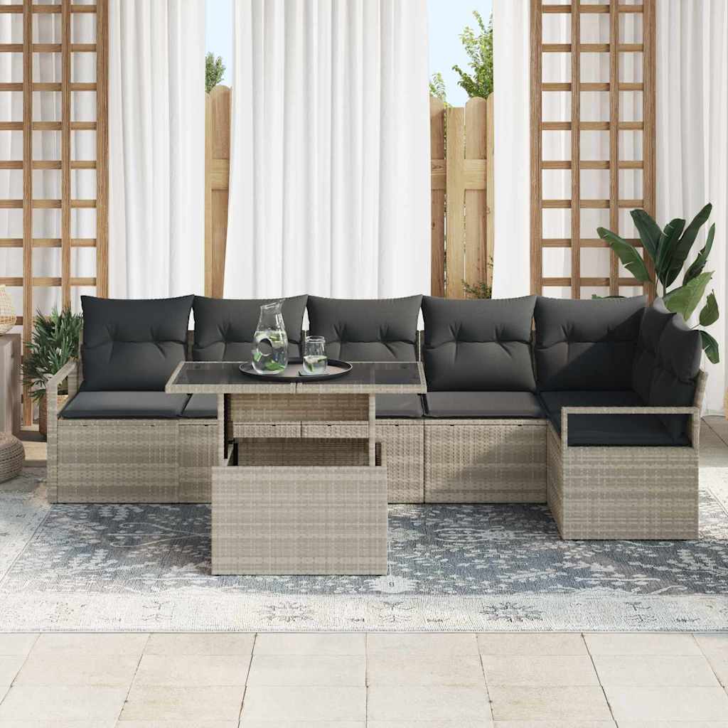 Havesofa Sæt med opbevaring 7 pcs Lysegrå polyrattan