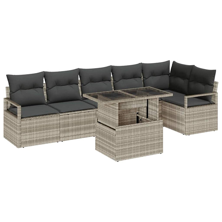 Havesofa Sæt med opbevaring 7 pcs Lysegrå polyrattan