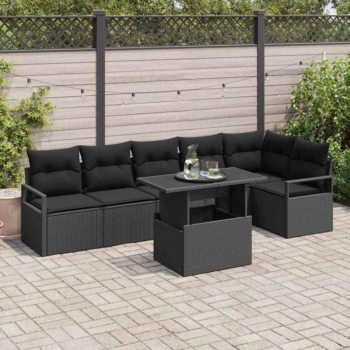 Havesofa Sæt med opbevaring 7 pcs Sort polyrattan