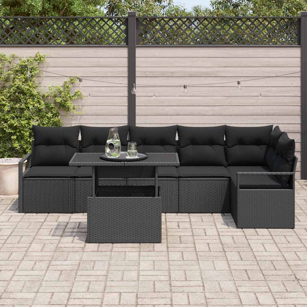Havesofa Sæt med opbevaring 7 pcs Sort polyrattan