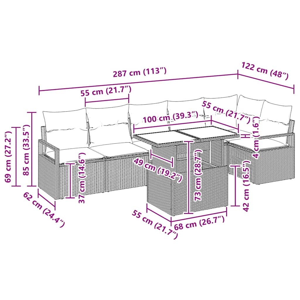 Havesofa Sæt med opbevaring 7 pcs Sort polyrattan