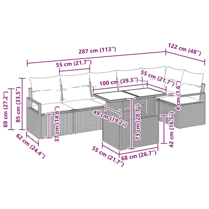 Havesofa Sæt med opbevaring 7 pcs Sort polyrattan