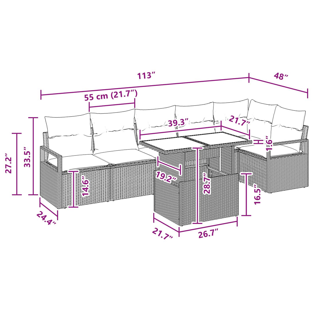 Havesofa Sæt med opbevaring 7 pcs Brun og Rød polyrattan
