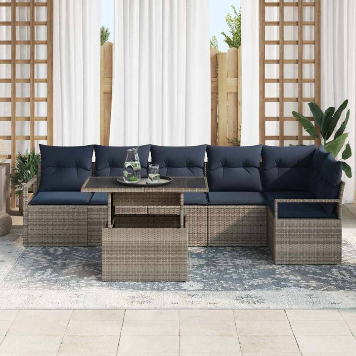Havesofa Sæt 7 stk. 6-Antal sæder Grå og Marineblå polyrattan