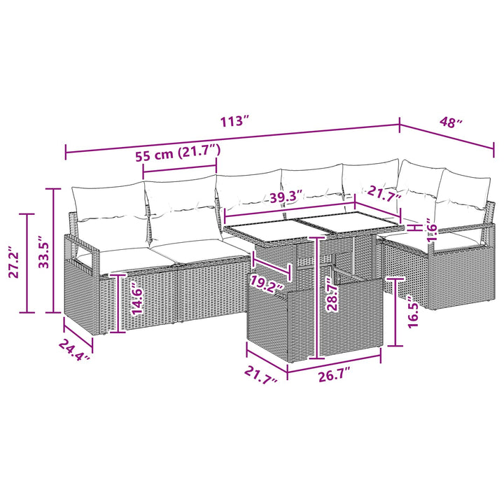 Havesofa Sæt med opbevaring 7 pcs Grå og Marineblå polyrattan