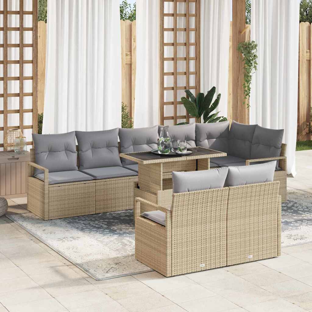 Havesofa Sæt med pude 9 pcs beige og lysegrå polyrattan