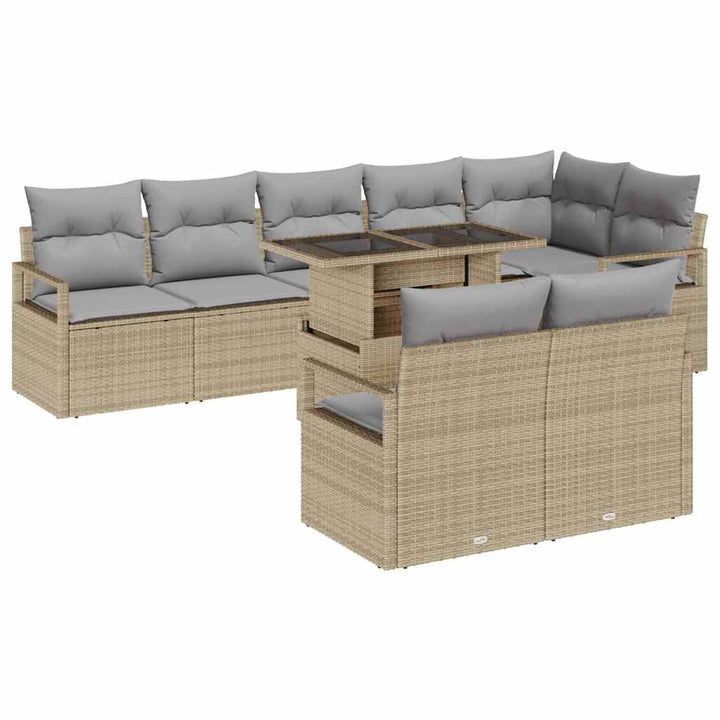 Havesofa Sæt med pude 9 pcs beige og lysegrå polyrattan
