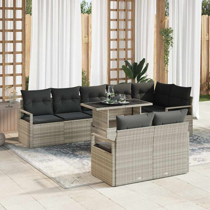Havesofa Sæt med pude 9 pcs Lysegrå polyrattan