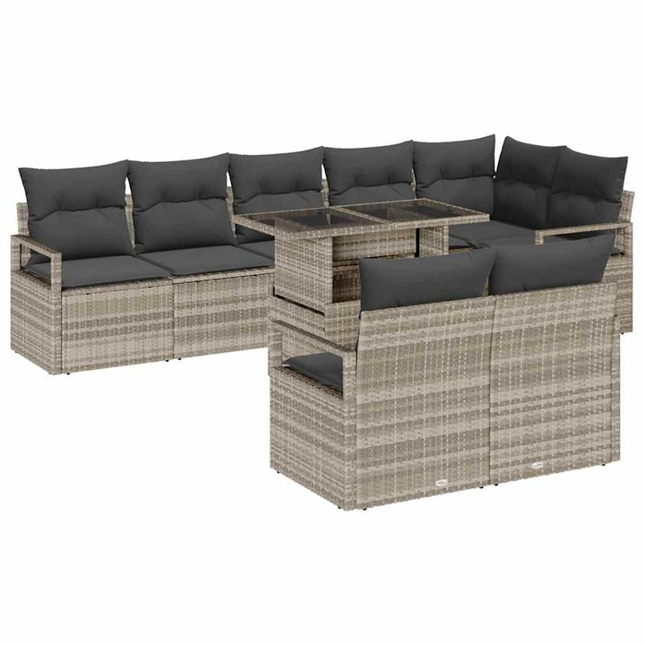 Havesofa Sæt med pude 9 pcs Lysegrå polyrattan