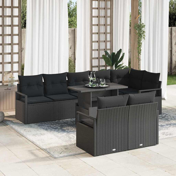 Havesofa Sæt 9 stk. 8-Antal sæder Sort polyrattan