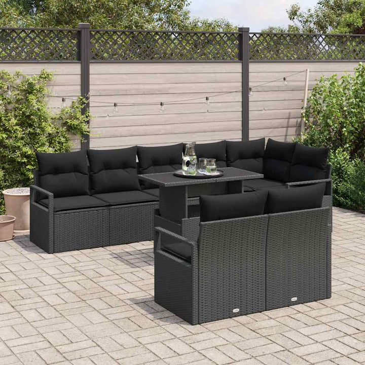 Havesofa Sæt 9 stk. 8-Antal sæder Sort polyrattan