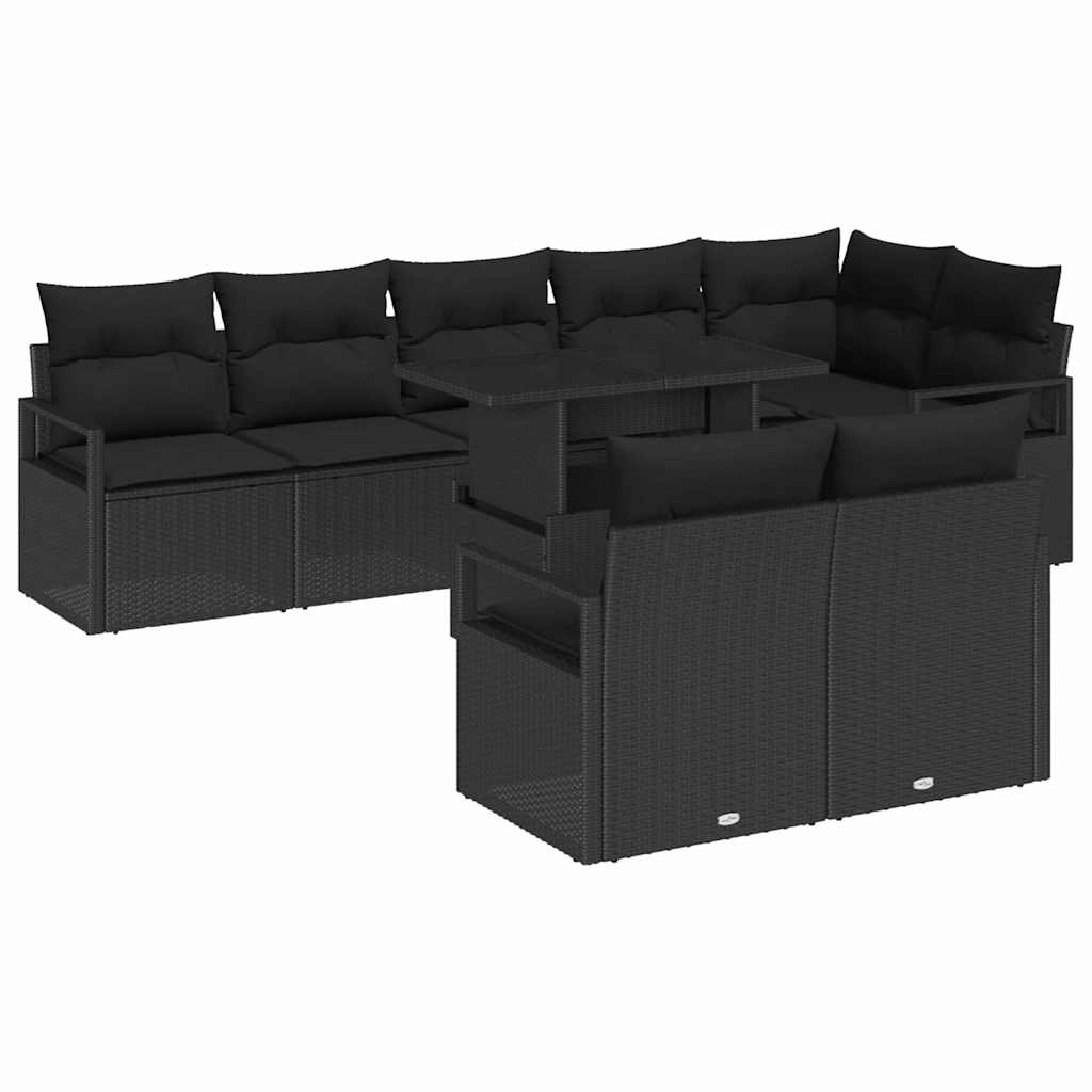 Havesofa Sæt 9 stk. 8-Antal sæder Sort polyrattan