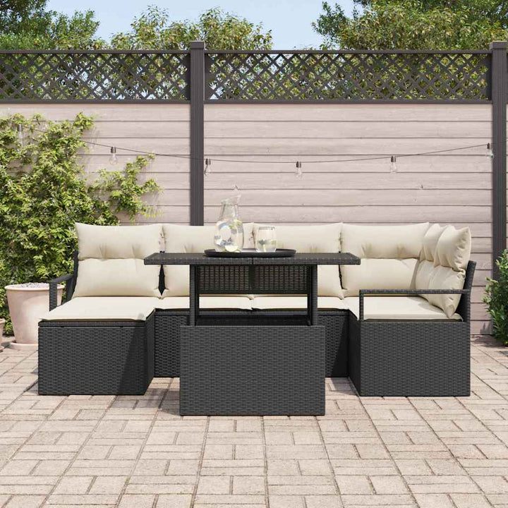Havesofa Sæt 7 stk. Sort og Cream polyrattan