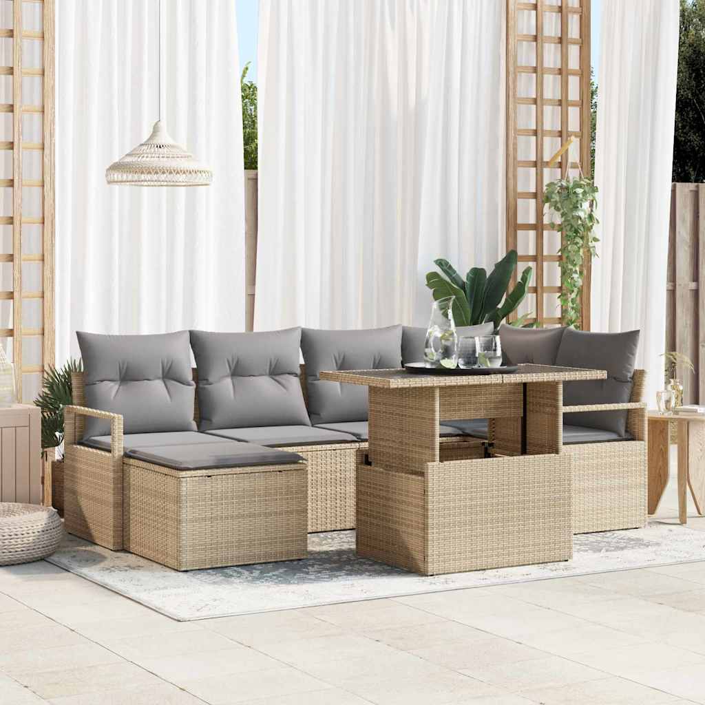 Havesofa Sæt med pude 7 pcs beige og lysegrå