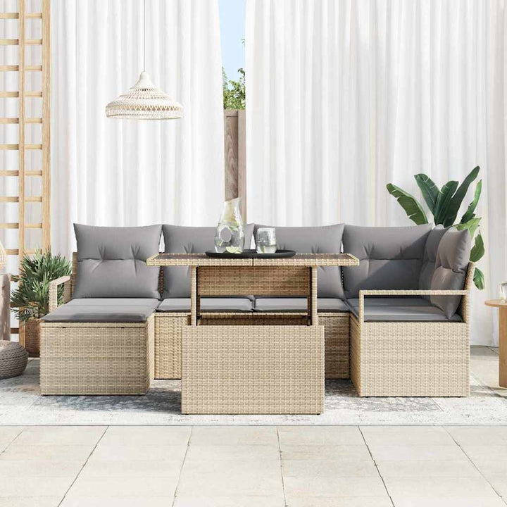 Havesofa Sæt med pude 7 pcs beige og lysegrå