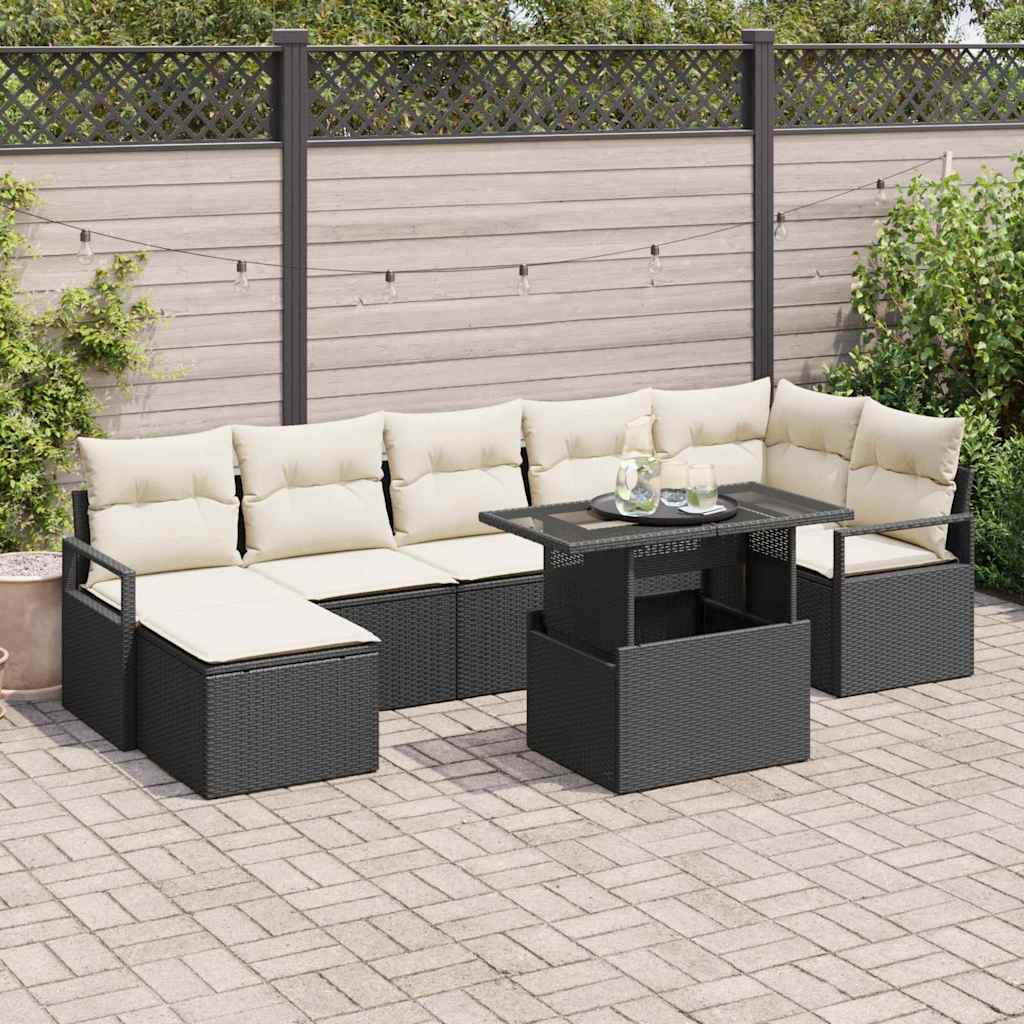 Havesofa Sæt med pude 8 pcs Sort og cremefarvet