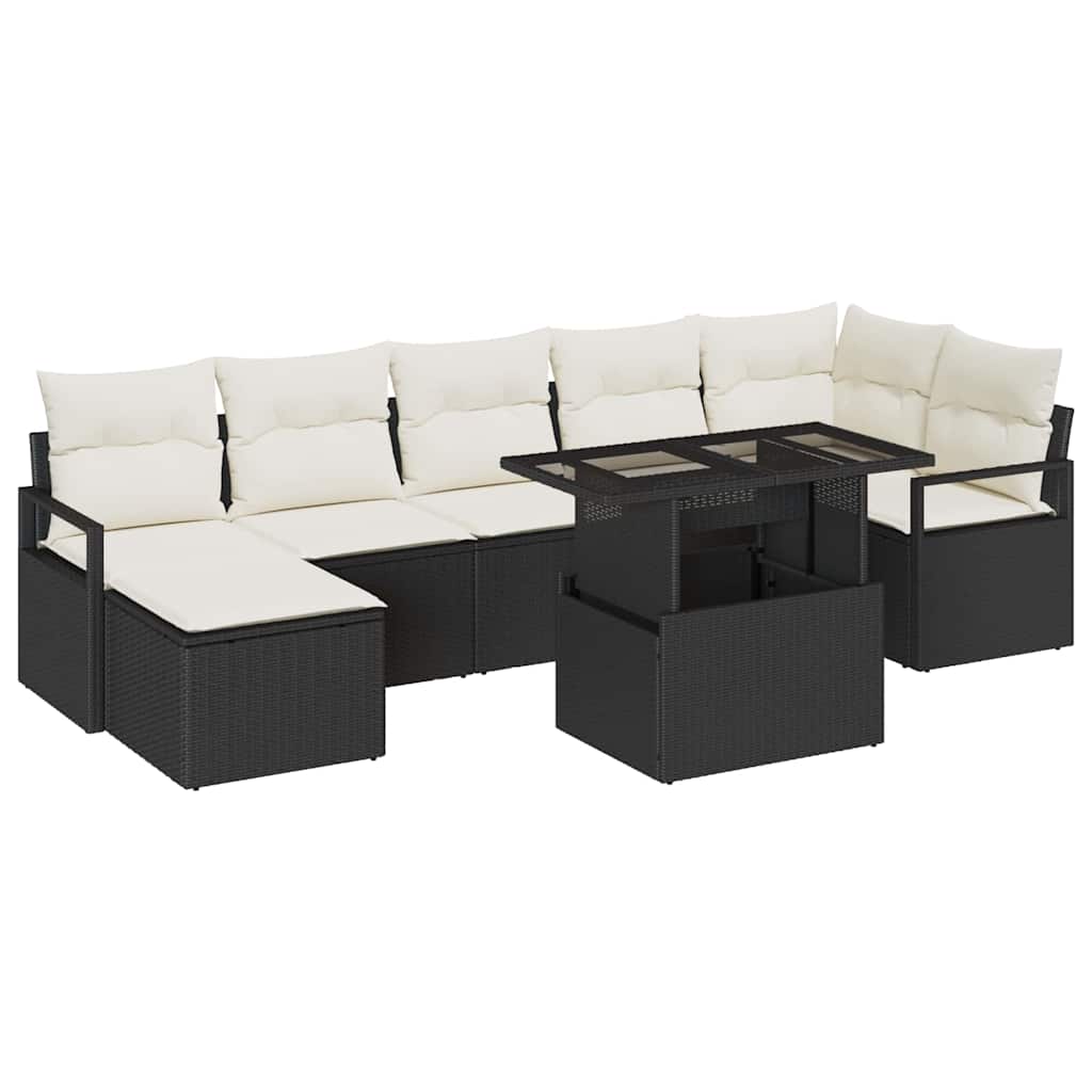 Havesofa Sæt med pude 8 pcs Sort og cremefarvet